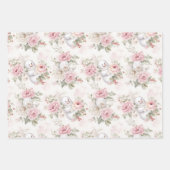 roze kerstsneeuwman en bloemen inpakpapier vel (Voorkant)