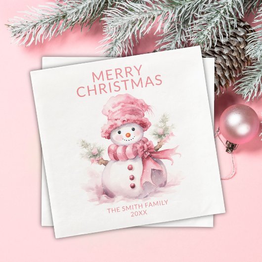 Roze Kerstsneeuwman Feest Servet