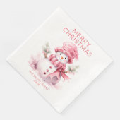 Roze Kerstsneeuwman Feest Servet (Hoek)