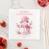 Roze Kerstsneeuwman Feest Servet (Insitu)