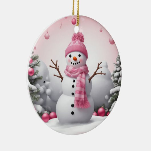 Roze Kerstsneeuwman Keramisch Ornament (Rechts)