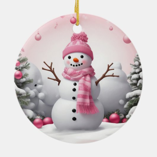 Roze Kerstsneeuwman Keramisch Ornament (Achterkant)