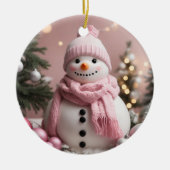 roze kerstsneeuwman keramisch ornament (Voorkant)