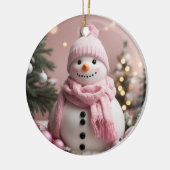 roze kerstsneeuwman keramisch ornament (Links)