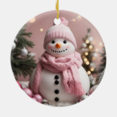 roze kerstsneeuwman keramisch ornament (Achterkant)