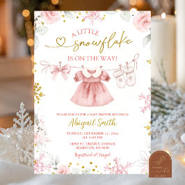 Roze Kerstsneeuwvlok waslijn Baby Shower Kaart