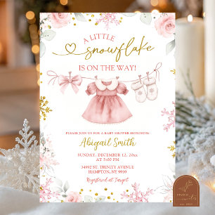 Roze Kerstsneeuwvlok waslijn Baby Shower Kaart