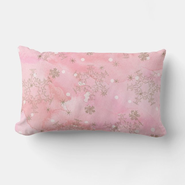 Roze Kerstsneeuwvlokken Boho Patroon Kussen (Voorkant)