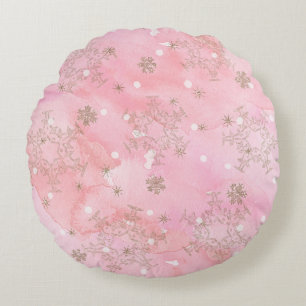 Roze Kerstsneeuwvlokken Boho Patroon Rond Kussen