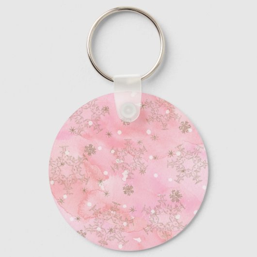 Roze Kerstsneeuwvlokken Boho Patroon Sleutelhanger (Voorkant)