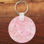 Roze Kerstsneeuwvlokken Boho Patroon Sleutelhanger (Voorkant)