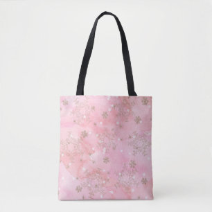 Roze Kerstsneeuwvlokken Boho Patroon Tote Bag