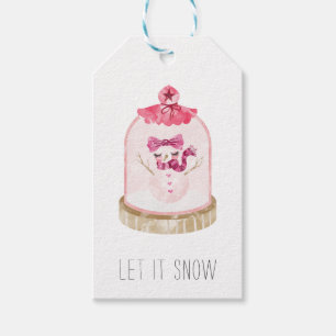 Roze kerstsneeuwWereldbol Gift Label Cadeaulabel