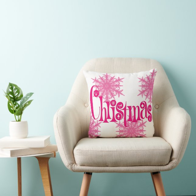 Roze kerstsnowflake Home Decor Sierkussen (Stoel)
