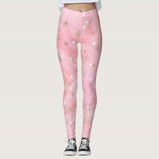 Roze kerstsnowflakes Boho Pattern Leggings (Voorkant)