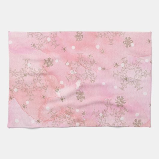 Roze kerstsnowflakes Boho Pattern Theedoek (Horizontaal)