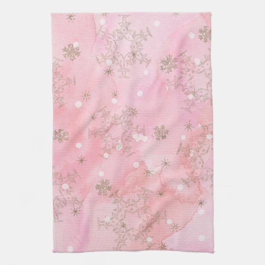 Roze kerstsnowflakes Boho Pattern Theedoek (Verticaal)