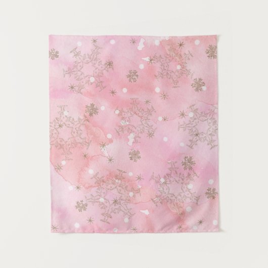 Roze kerstsnowflakes Boho Pattern Wandkleed (Voorkant)