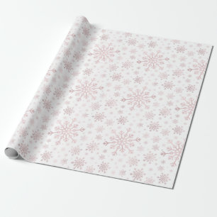  roze kerstsnowflakes op winterwit   cadeaupapier