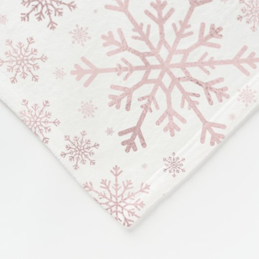 roze kerstsnowflakes op winterwit fleece deken (Hoek)