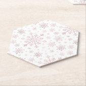  roze kerstsnowflakes op winterwit kartonnen onderzetters (Schuin)