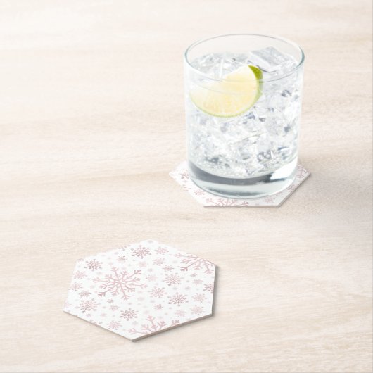  roze kerstsnowflakes op winterwit kartonnen onderzetters (Insitu)
