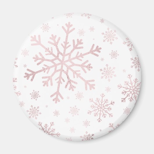 roze kerstsnowflakes op winterwit magneet (Voorkant)