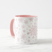  roze kerstsnowflakes op winterwit mok (Voorkant links)
