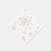 roze kerstsnowflakes op winterwit servet (Hoek)