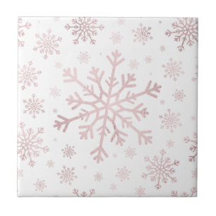  roze kerstsnowflakes op winterwit tegeltje