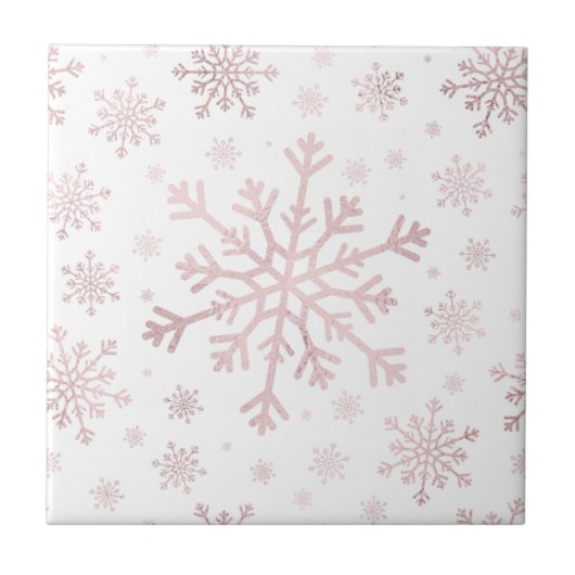  roze kerstsnowflakes op winterwit tegeltje (Voorkant)