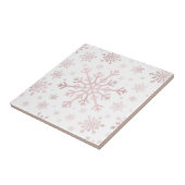  roze kerstsnowflakes op winterwit tegeltje (Zijkant)
