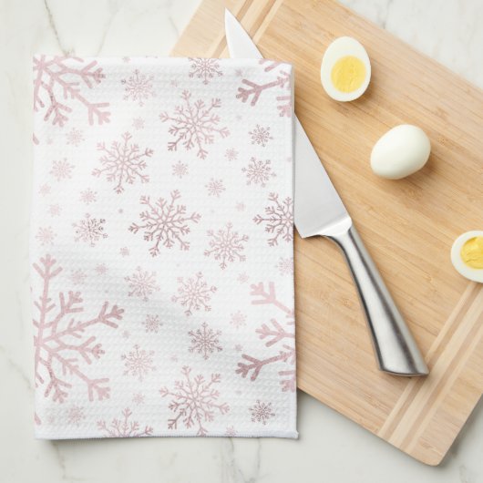 roze kerstsnowflakes op winterwit  theedoek (Quarter Fold)