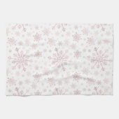  roze kerstsnowflakes op winterwit  theedoek (Horizontaal)