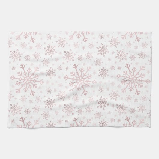  roze kerstsnowflakes op winterwit  theedoek (Horizontaal)