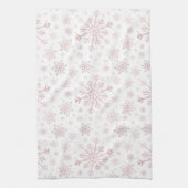  roze kerstsnowflakes op winterwit  theedoek (Verticaal)