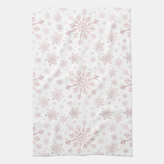  roze kerstsnowflakes op winterwit  theedoek (Verticaal)