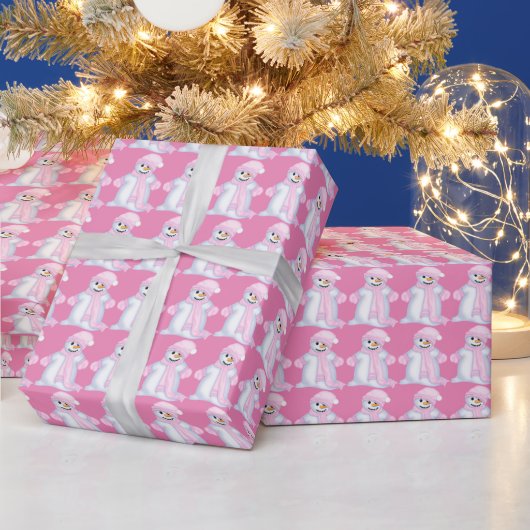 Roze kerstsnowman Holiday inpakpapier (Feestdagen)