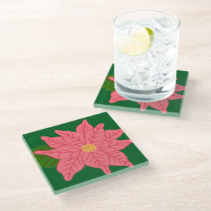 Roze Kerstster Glazen Onderzetter