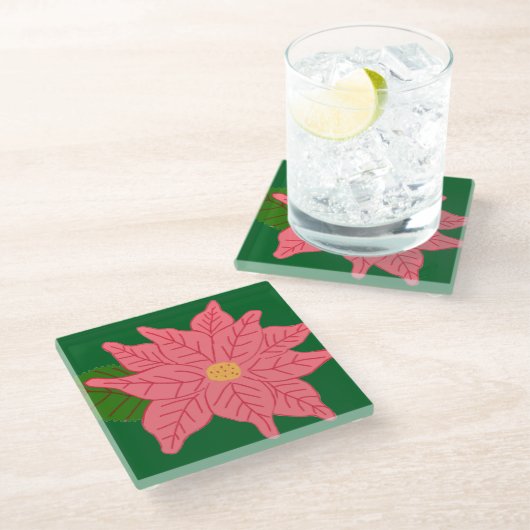 Roze Kerstster Glazen Onderzetter (Schuin)