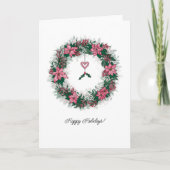 Roze Kerstster Wreath Kaart (Voorkant)