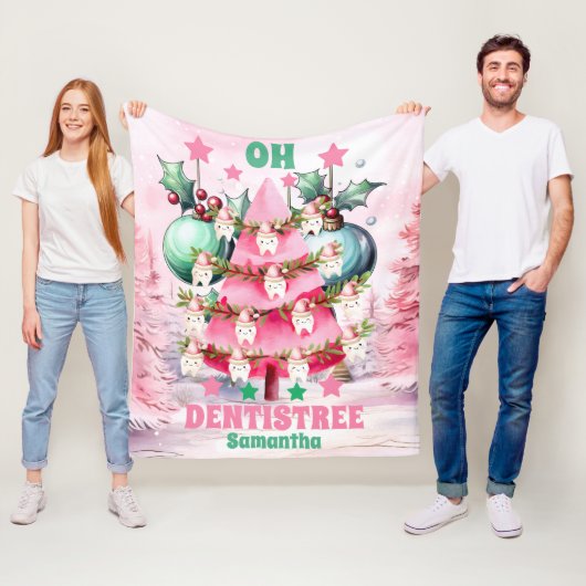 Roze Kersttandarts Vrolijk Kerstfeest Fleece Deken (In situ)