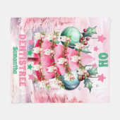 Roze Kersttandarts Vrolijk Kerstfeest Fleece Deken (Voorkant (Horizontaal))