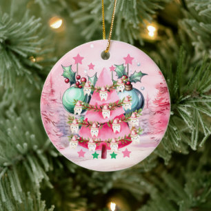 Roze Kersttandarts Vrolijk Kerstfeest Ornament