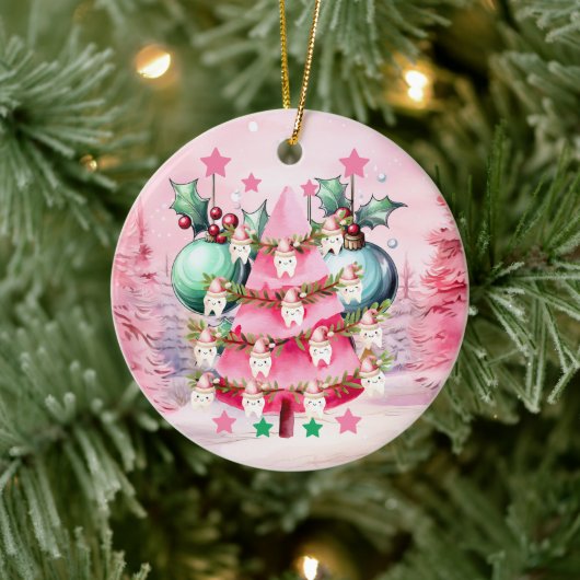 Roze Kersttandarts Vrolijk Kerstfeest Ornament (Boom)