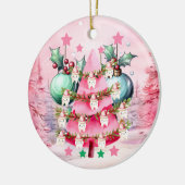 Roze Kersttandarts Vrolijk Kerstfeest Ornament (Links)