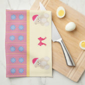 Roze kerstteddy Kitchen Towel Theedoek (Quarter Fold)