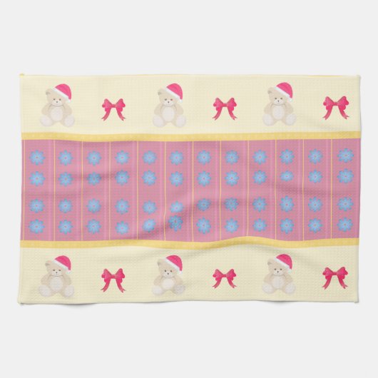 Roze kerstteddy Kitchen Towel Theedoek (Horizontaal)