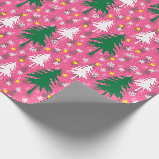 Roze Kerstthema Cadeaupapier (Hoek)