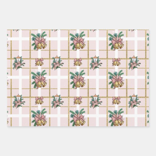  roze kersttrio inpakpapier vel (Voorkant)